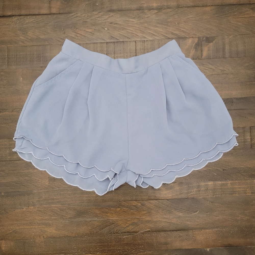 Women's Baby Blue Scalloped Shorts
